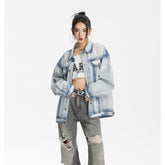 Unisex Jacket Retro Washed Denim Jacket Loose High Street Denim Jacket
